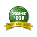 Green label with words `Organic Food - 100% Natural` Royalty Free Stock Photo