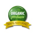 Green label with words `Organic Products - 100% Natural` Royalty Free Stock Photo