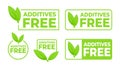 Green labels communicating Additives Free with a leaf icon, for health centric food and consumer goods Royalty Free Stock Photo