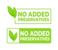 Green labels stating No Added Preservatives with a leaf symbol, ideal for natural and organic food packaging. Royalty Free Stock Photo