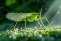 Green lacewings sitting on dirty glass chrysopidae insect or net winged insects.