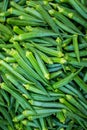 Green Ladies finger on the vegetable market - Okra, Abelmoschus esculentus, known in many countries as ladies` fingers or ochro. Royalty Free Stock Photo