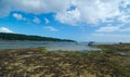 Green lagoon with boats and junks Royalty Free Stock Photo