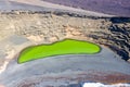 Green lake aerial view Charco de Los Clicos Verde near El Golfo on Lanzarote island on Canary Islands in Spain