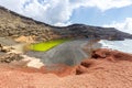 Green lake Charco de Los Clicos Verde near El Golfo on Lanzarote island on Canary Islands in Spain