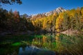 Green Lake Lac Vert in the Narrow Valley Vallee Etroite in Autumn. Hautes-Alpes, France, Uropean Alps Royalty Free Stock Photo