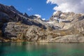 Green Lake and Mountain With Snowpeak in Peru Royalty Free Stock Photo