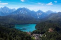Green lake mountain view blue sky Royalty Free Stock Photo