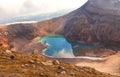 Green lake in the mouth of Gorely volcano Royalty Free Stock Photo