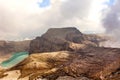 Green lake in the mouth of Gorely volcano Royalty Free Stock Photo