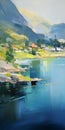 Green Lake Near Mountains: A Stunning Painting By Iryna Yermolova Royalty Free Stock Photo