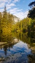 Green Lake - A peaceful view on an Alpine valley with the lake in the middle Royalty Free Stock Photo