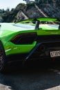 Green Lamborghini super car close up exhaust Royalty Free Stock Photo