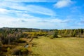 Green landscape from above, with big meadow, waters, trees and blue sky in  Germany Royalty Free Stock Photo