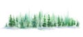 Green landscape of foggy forest, winter hill. Wild nature, frozen, misty, taiga. watercolor background Royalty Free Stock Photo