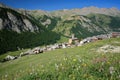 Green landscape with mountain range, pine tree forests and Saint Veran village, Saint Veran