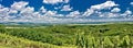 Green landscape panorama under blue sky