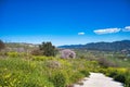 Green landscape with spring flowers and blossoming almond trees in the west of Cyprus Royalty Free Stock Photo