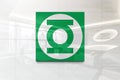 Green lantern on glossy office wall realistic texture