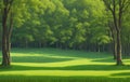 Green, large, clean lawn against the background of trees