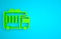 Green Large industrial mining dump truck icon isolated on blue background. Big car. Minimalism concept. 3D render