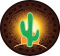 Cactus on background of stylized image of ancient Mayan calendar Royalty Free Stock Photo