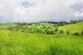 Green lawn on rural landscape with clouds on sky Royalty Free Stock Photo