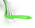 Green leading cable over white