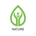 Green leaf with abstract human character - concept business logo template vector illustration. Nature creative sign. Organic Royalty Free Stock Photo
