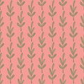 Green leaf branches doodle seamless creative pattern. Pink background. Simple design Royalty Free Stock Photo