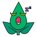 Green leaf drowsy emoticon thin line icon