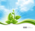 Green leaf ecology concept with grass waves and blue sky background Royalty Free Stock Photo