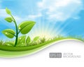 Green leaf ecology concept with grass waves and blue sky background Royalty Free Stock Photo