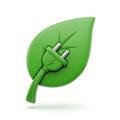 A green leaf with an electrical plug with a lightning bolt symbol attached to the leaf element design Royalty Free Stock Photo