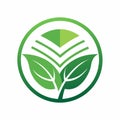 A green leaf emblem arranged within a circular design featuring clean lines and negative space, Combination of negative space and Royalty Free Stock Photo