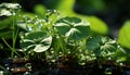 Green leaf, fresh plant, beauty in nature, wet grass growth generated by AI