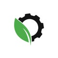 Green leaf with gear vector logo design. Royalty Free Stock Photo