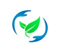 Green leaf in hands new trendy vector icon for vegan, bio eco design. Royalty Free Stock Photo