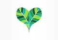 Green leaf in a heart shape icon design. Love nature creative logo design template. Vegan friendly, health nature care Royalty Free Stock Photo