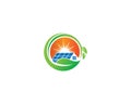 Green Leaf Home Sun Solar Energy Logo Design Royalty Free Stock Photo