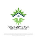 Green leaf house logo design, real estate building logo inspiration Royalty Free Stock Photo