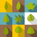 Green leaf icon set, flat style Royalty Free Stock Photo