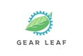 Green Leaf Leaves with Gear Gog Driven Logo Design