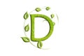 Green leaf letter D, garden eco friendly alphabet