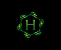 Green Leaf Letter H Round Logo Design. monogram logo. Simple Swirl Green Leaves Alphabet Icon