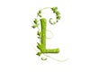 Green leaf letter L, garden eco friendly alphabet