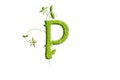 Green leaf letter P, garden eco friendly alphabet