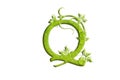 Green leaf letter Q, garden eco friendly alphabet