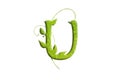 Green leaf letter U, garden eco friendly alphabet