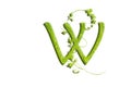 Green leaf letter W, garden eco friendly alphabet